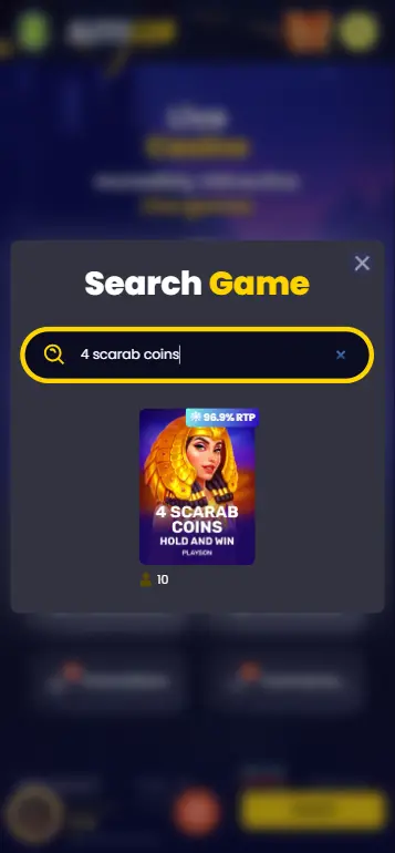 Find 4 Scarab Coins slot in casino lobby