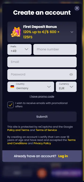 Register and verify casino account